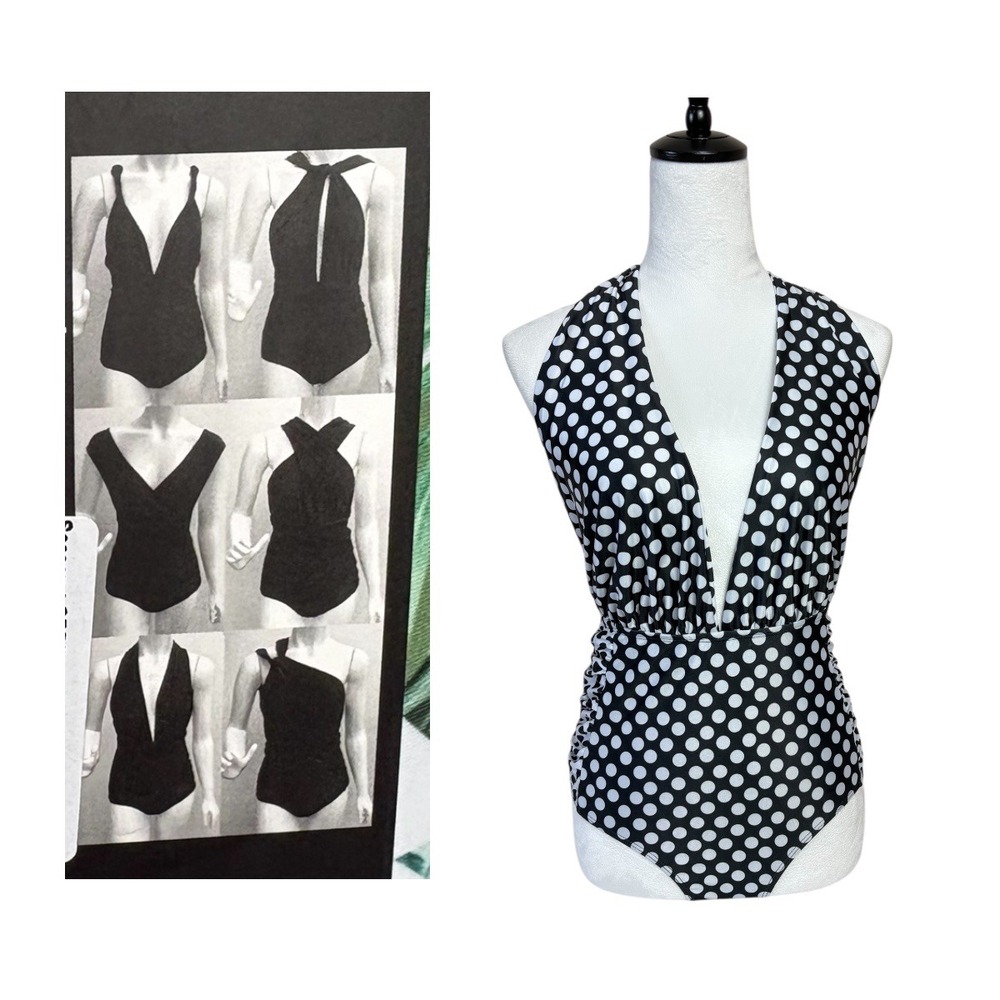 NEW Nicole Miller Polka Dot 6 in 1 Convertible One Piece Swimsuit Size 8 Chic